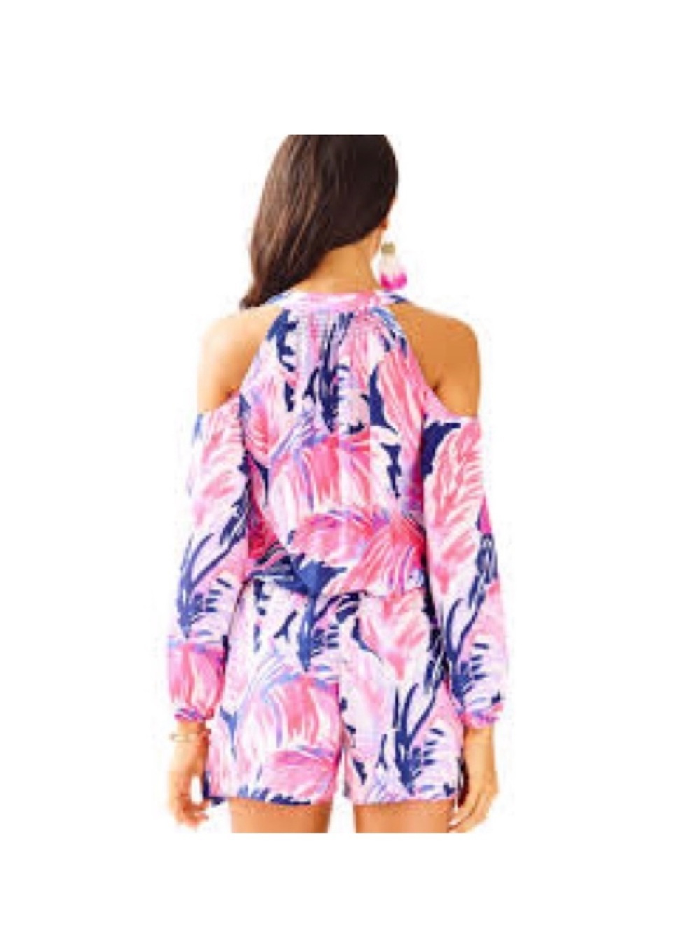 Lilly Pulitzer Pink and blue printed Sunny Shoulder Elsa 100% Silk Romper size M - Picture 4 of 10
